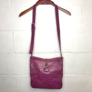 Longchamp Roseau Purple Croc Embossed Leather Crossbody Bag Purse